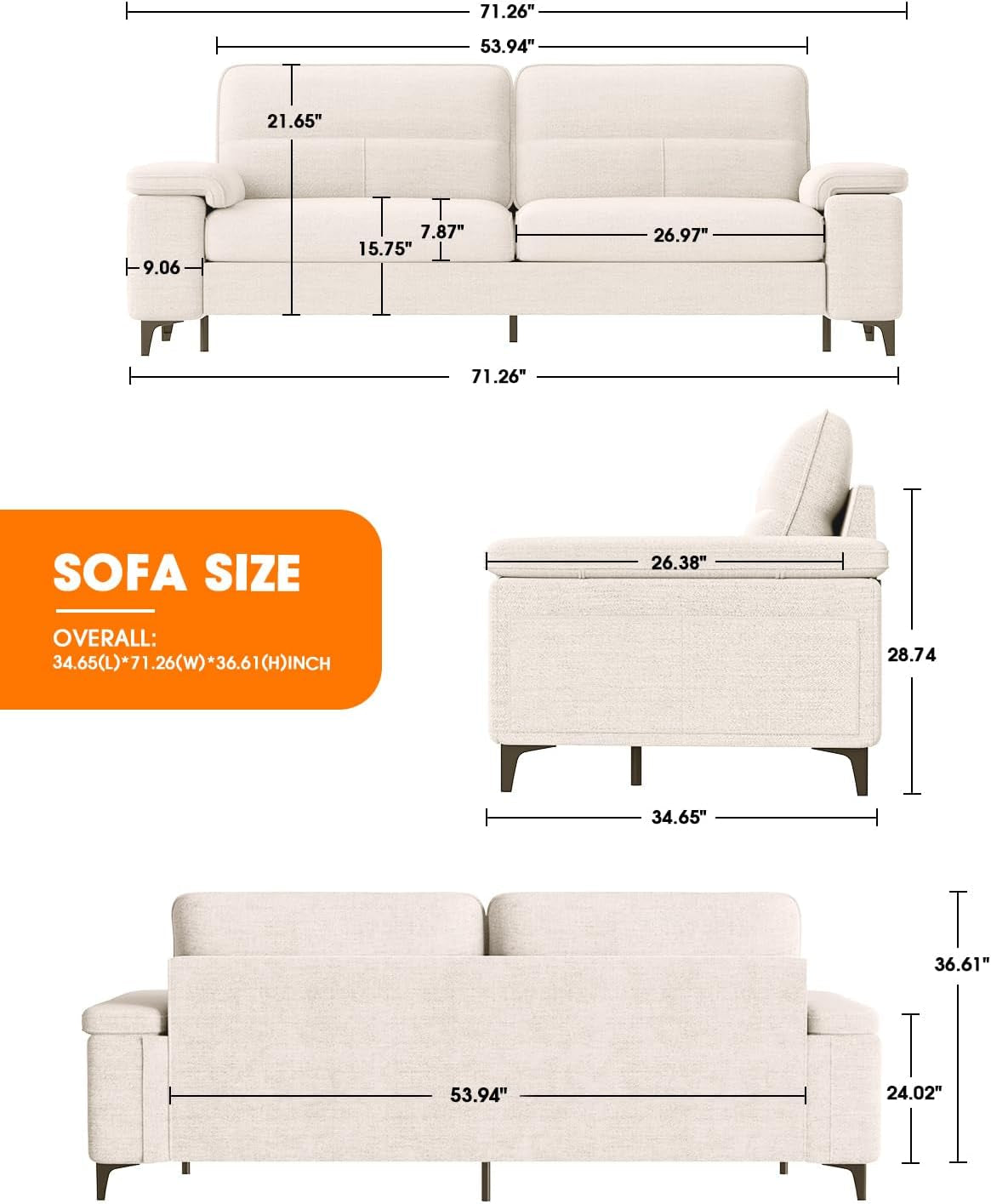 Beige Loveseat With Removable Cover For Living Room-1
