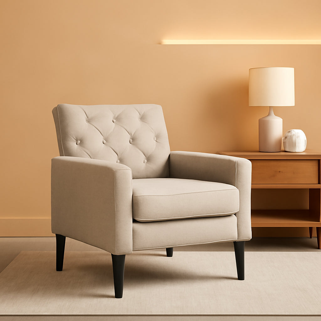 Linen Accent Chair With Button Tufting For Living Room-0