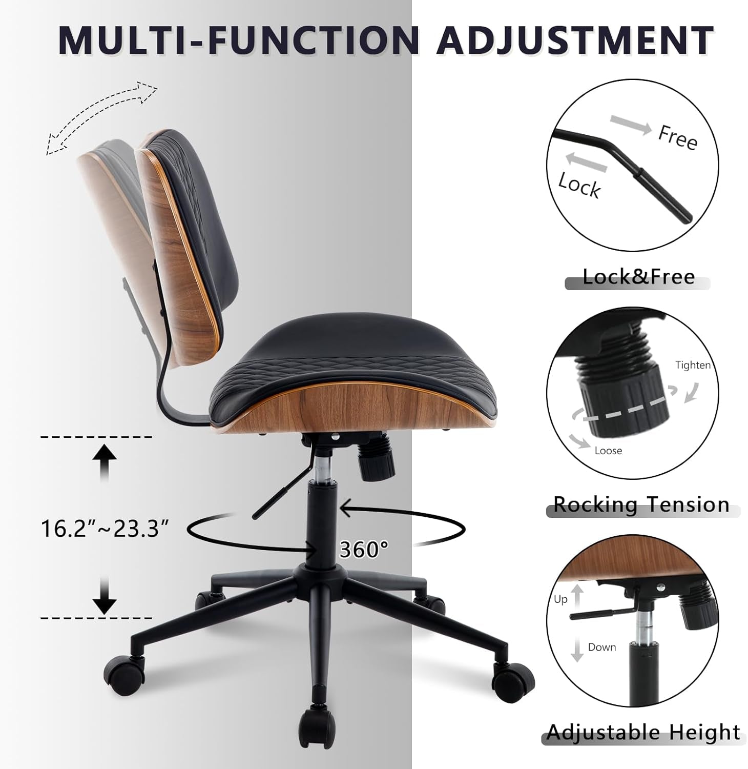 Office Chair Black 360 Swivel Ergonomic Desk Chair-4