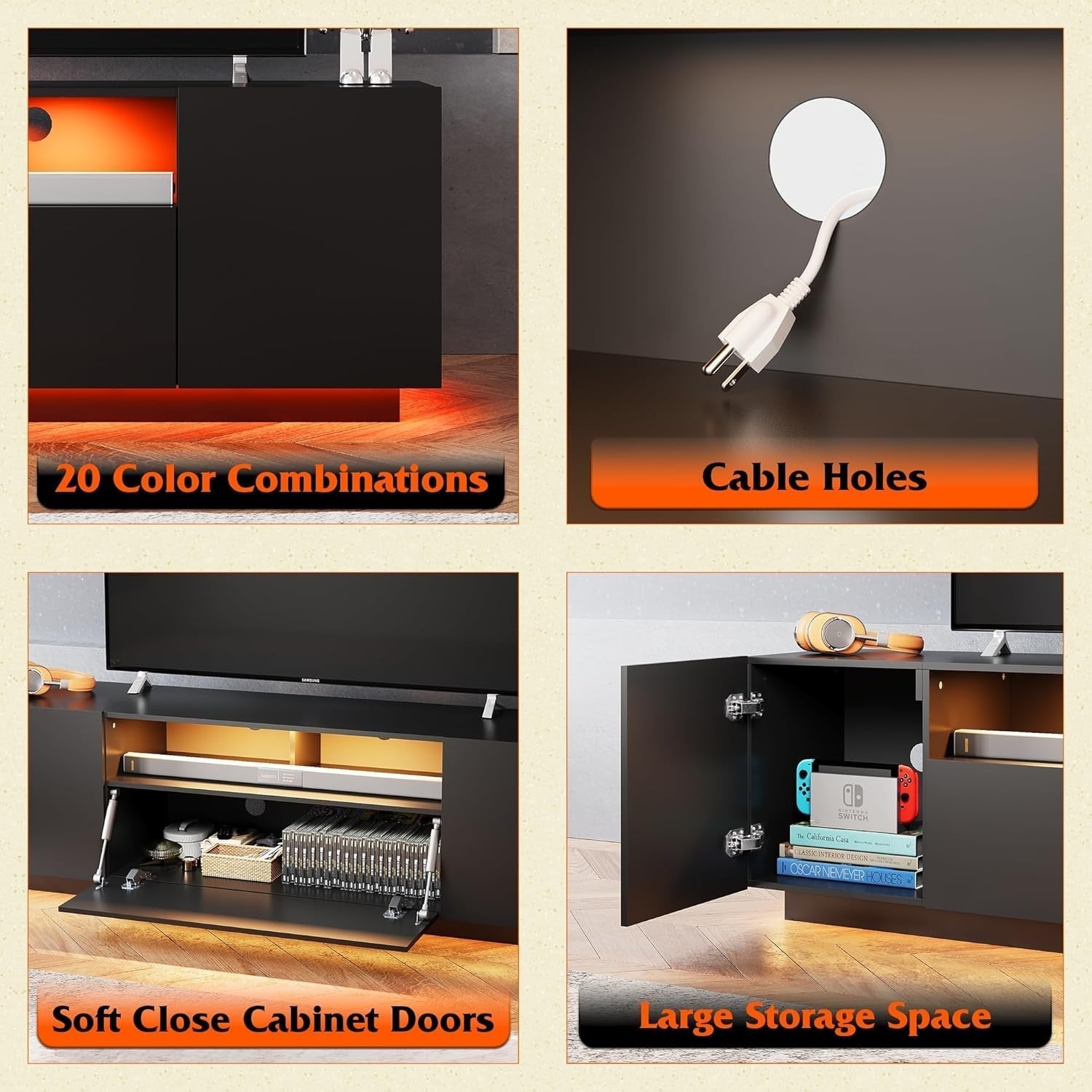 Black 58-Inch TV Console For Living Room Entertainment-4