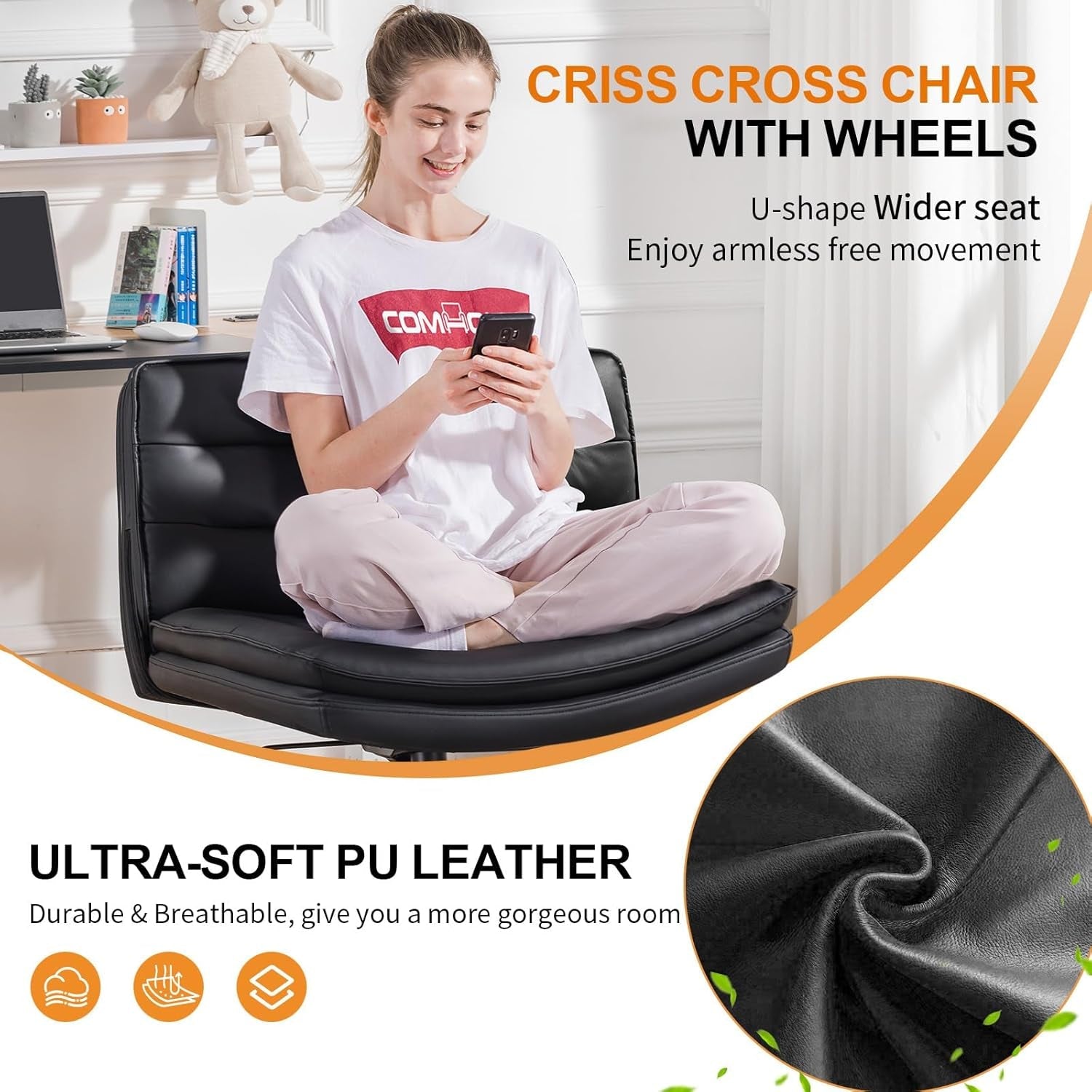 Criss Cross Office Chair Extra Wide Black For Home Office-2