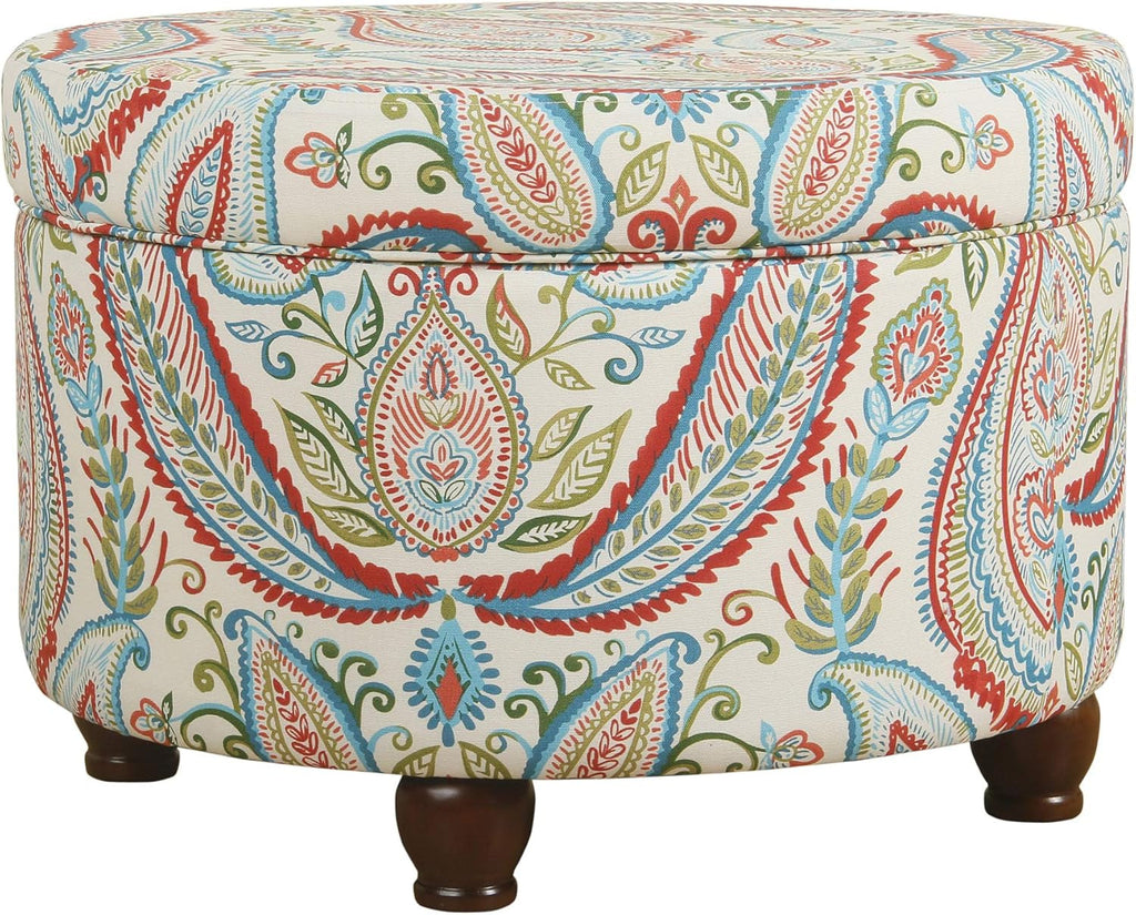 Large Upholstered Round Storage Ottoman Living Room-4