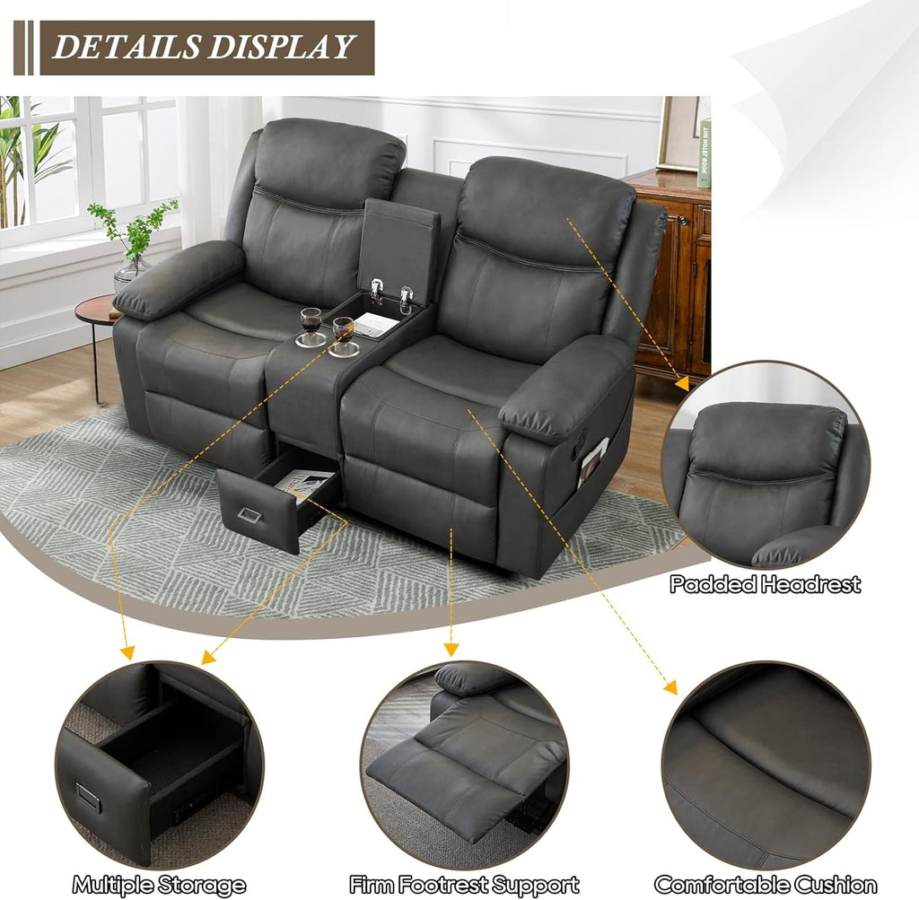 Grey Double Reclining Loveseat For Living Room Home Theater-4