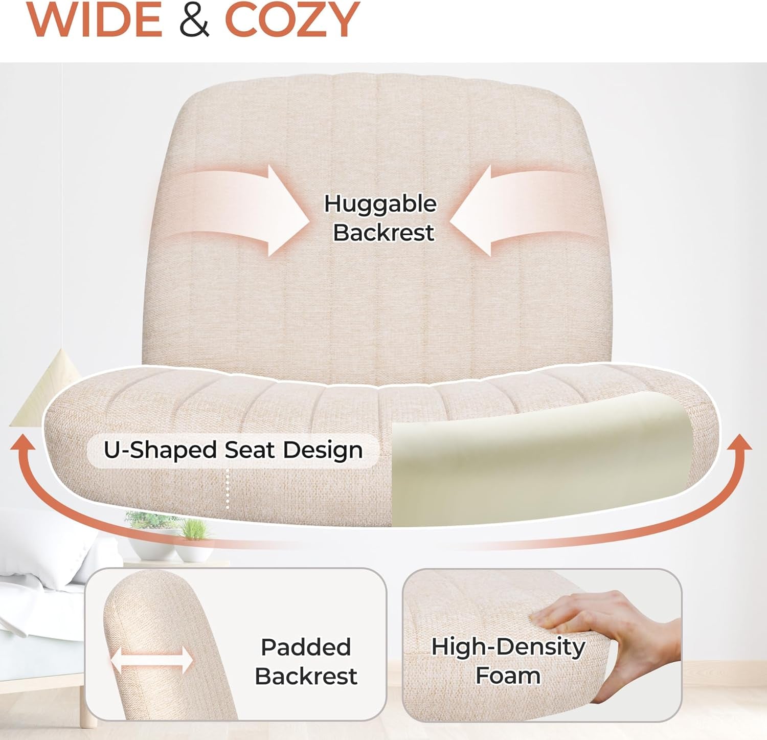 Beige Height Adjustable Swivel Office Desk Chair For Home Office-4