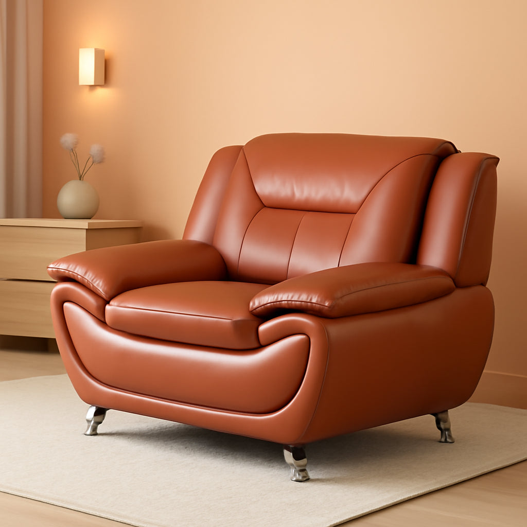 Orange Leather Sofa For Living Room With Minimalist Design-0