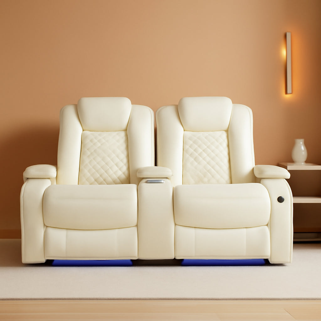Living Room Set Leather Sofa Power Recliner Creamy White-0