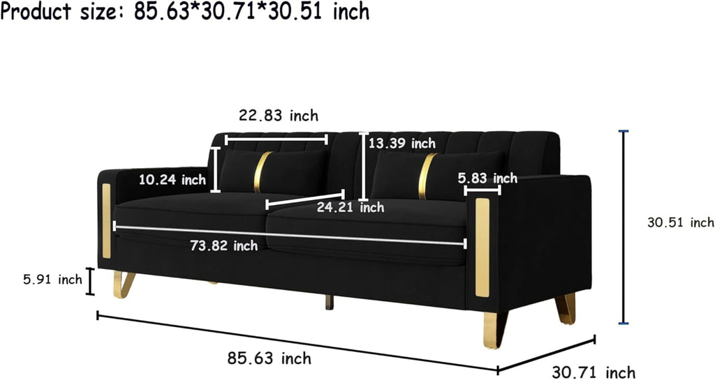 Two Piece Loveseat Sofa Set For Living Room 86 Inch Black Velvet Upholstery Quality Living Room Furniture-1