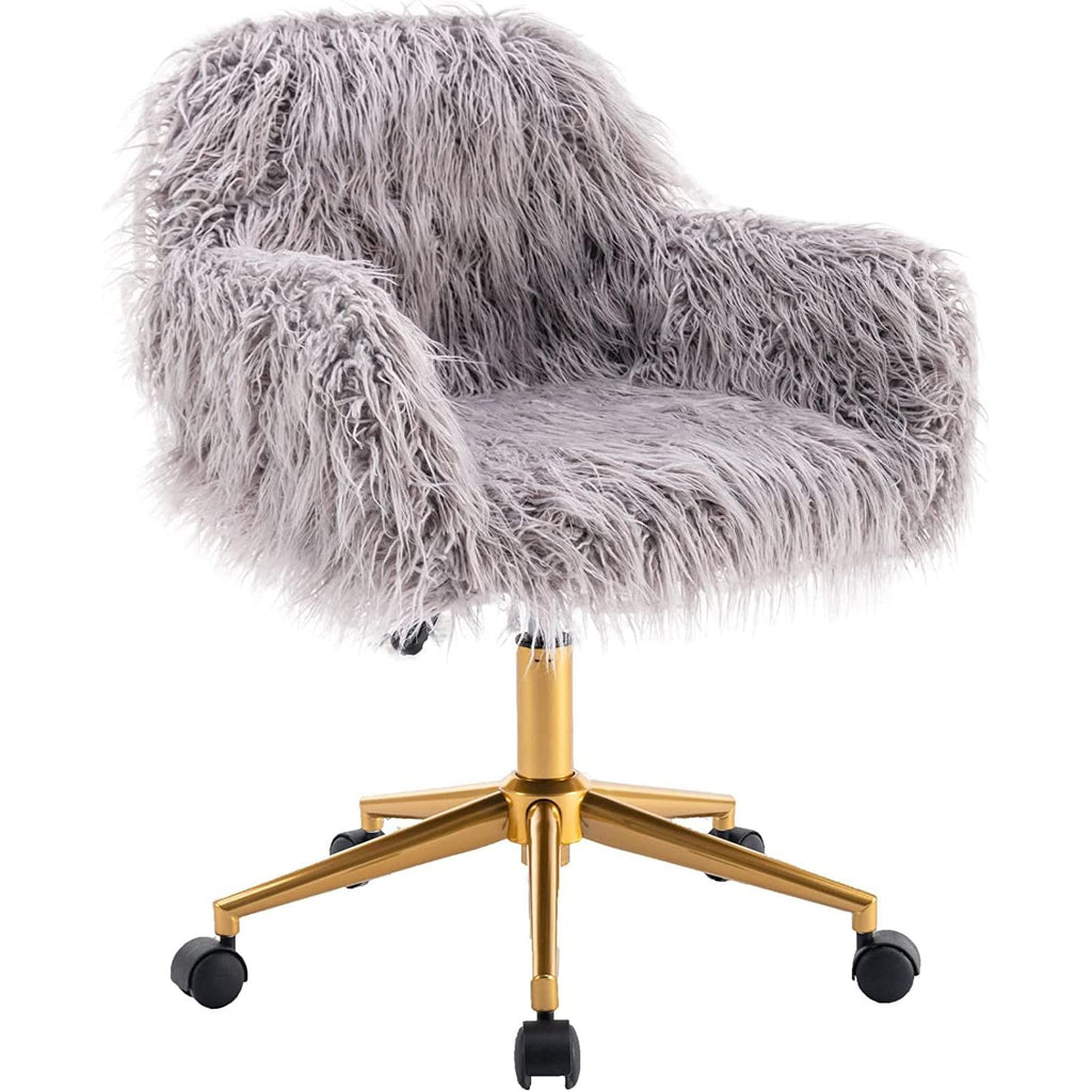 Gray Faux Fur Swivel Office Chair For Home Office Desk-1