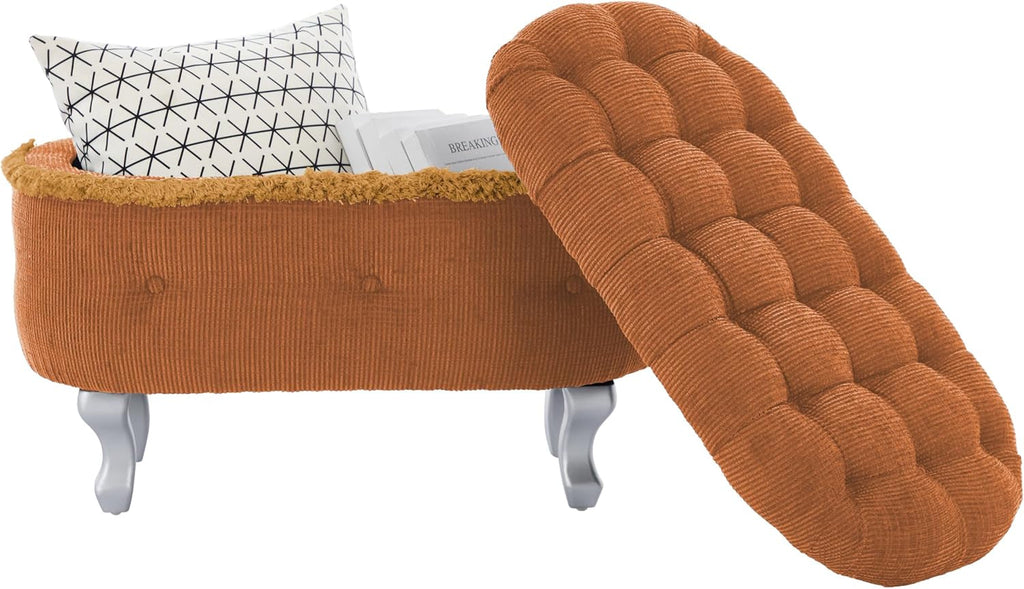 Orange Upholstered Storage Ottoman for Living Room-4