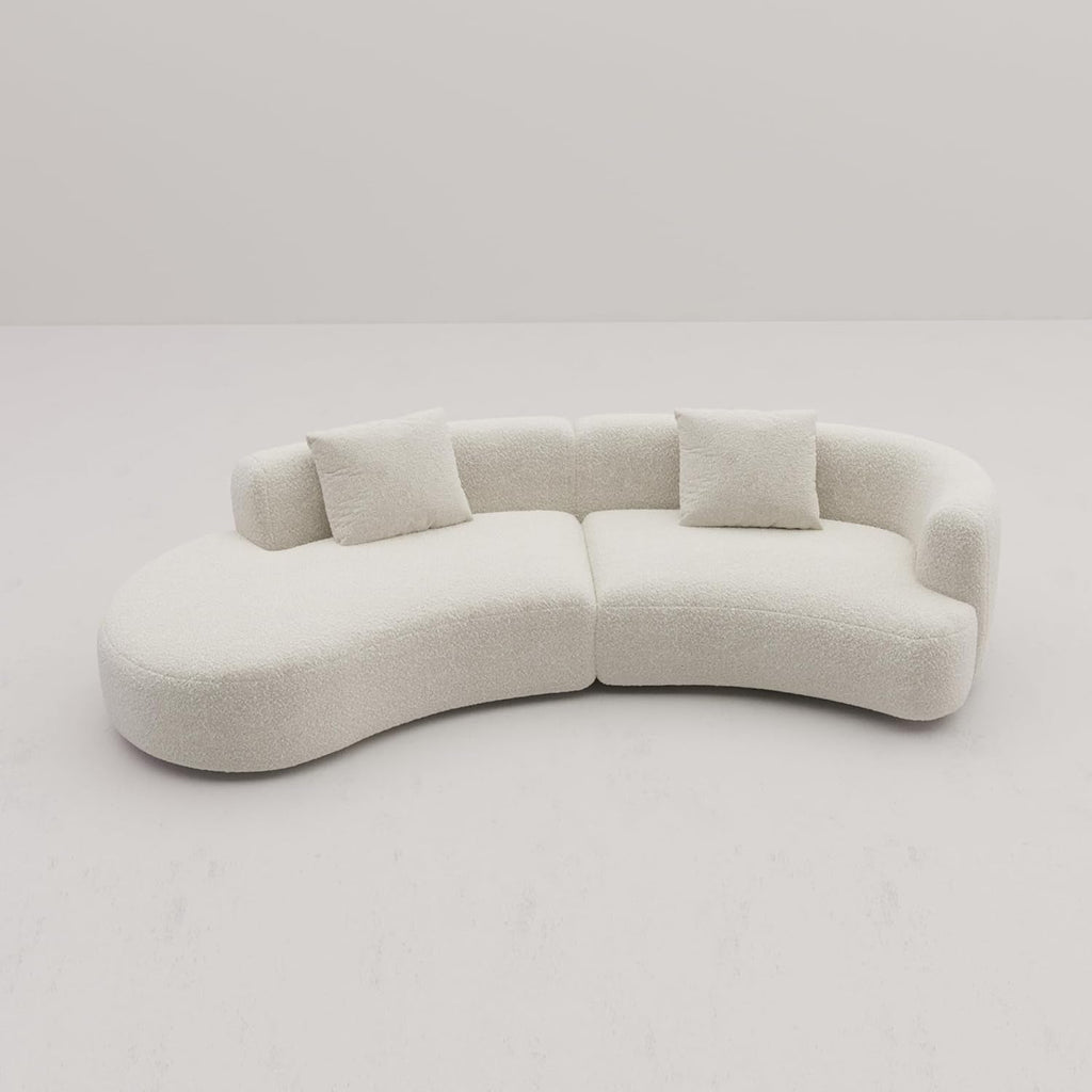 White Boucle Curved Sectional Sofa Modular Living Room-3