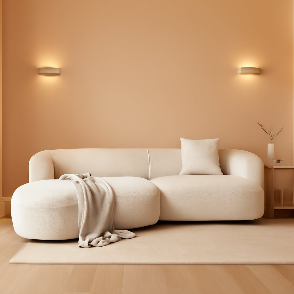 White Boucle Curved Sectional Sofa Modular Living Room-0