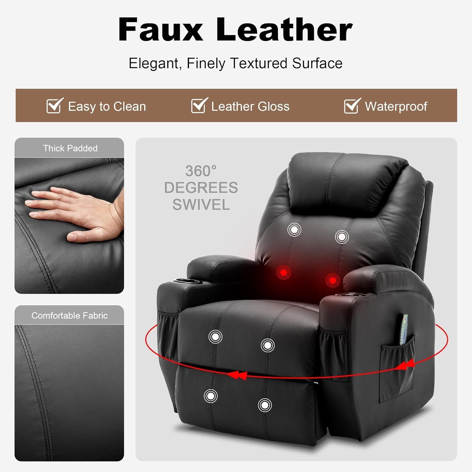 Massage Heat Swivel Recliner Chair For Living Room-2
