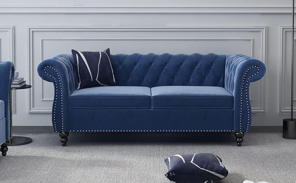 Blue Velvet 2 Piece Living Room Set Sofa Loveseat Chair For Living Room And Office-4