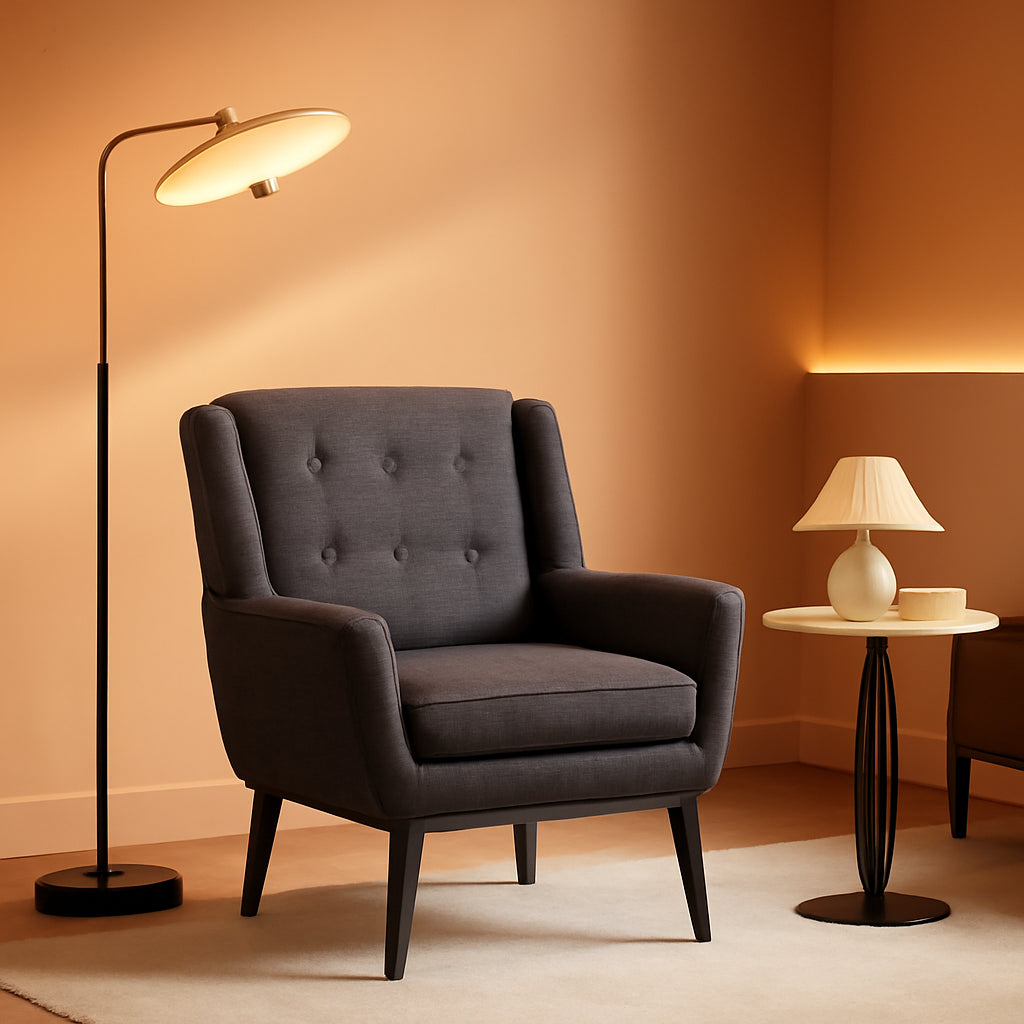 Grey Button Tufted Fabric Living Room Accent Chair-0