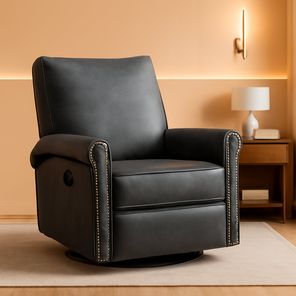 Large Leather Recliner Chair With Swivel Rocker Living Room-0