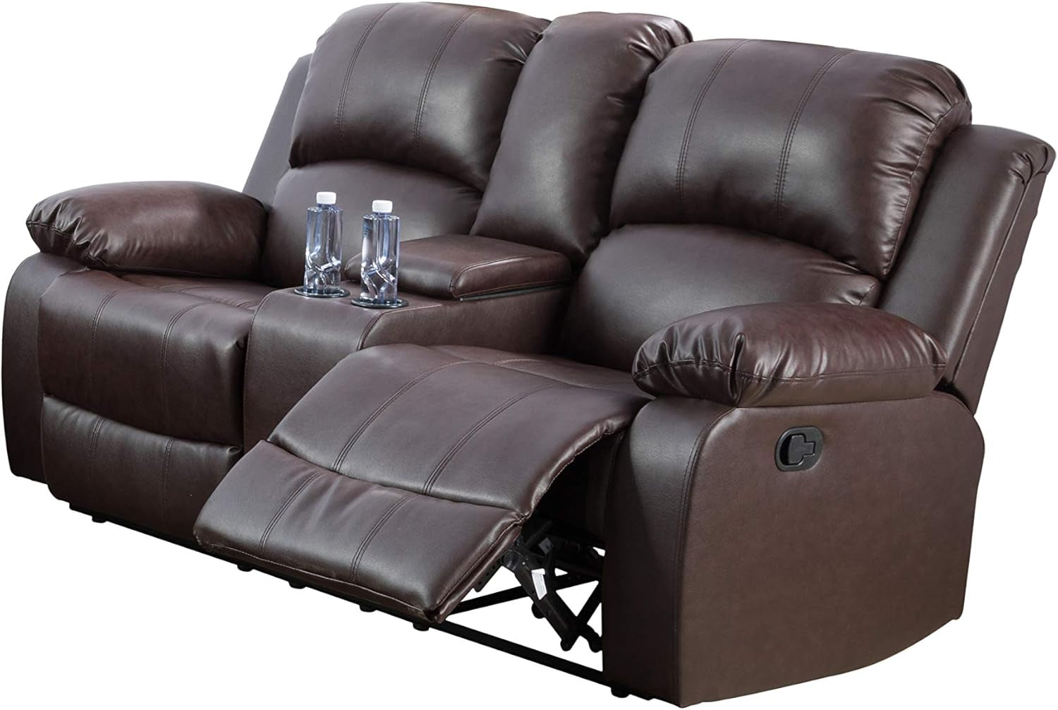 Brown Bonded Leather Manual Reclining Living Room Sofa Set-2