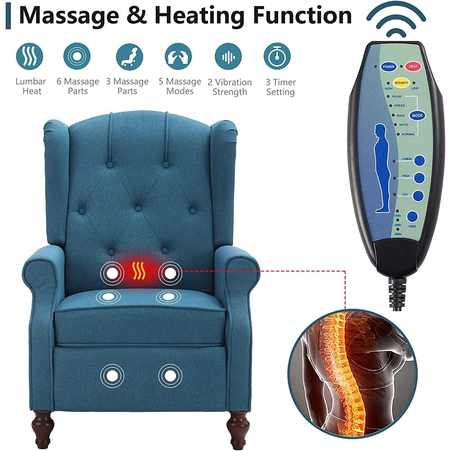 Wingback Recliner Chair With Massage And Heat Living Room-3