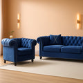 Blue Velvet 2 Piece Living Room Set Sofa Loveseat Chair For Living Room And Office-0