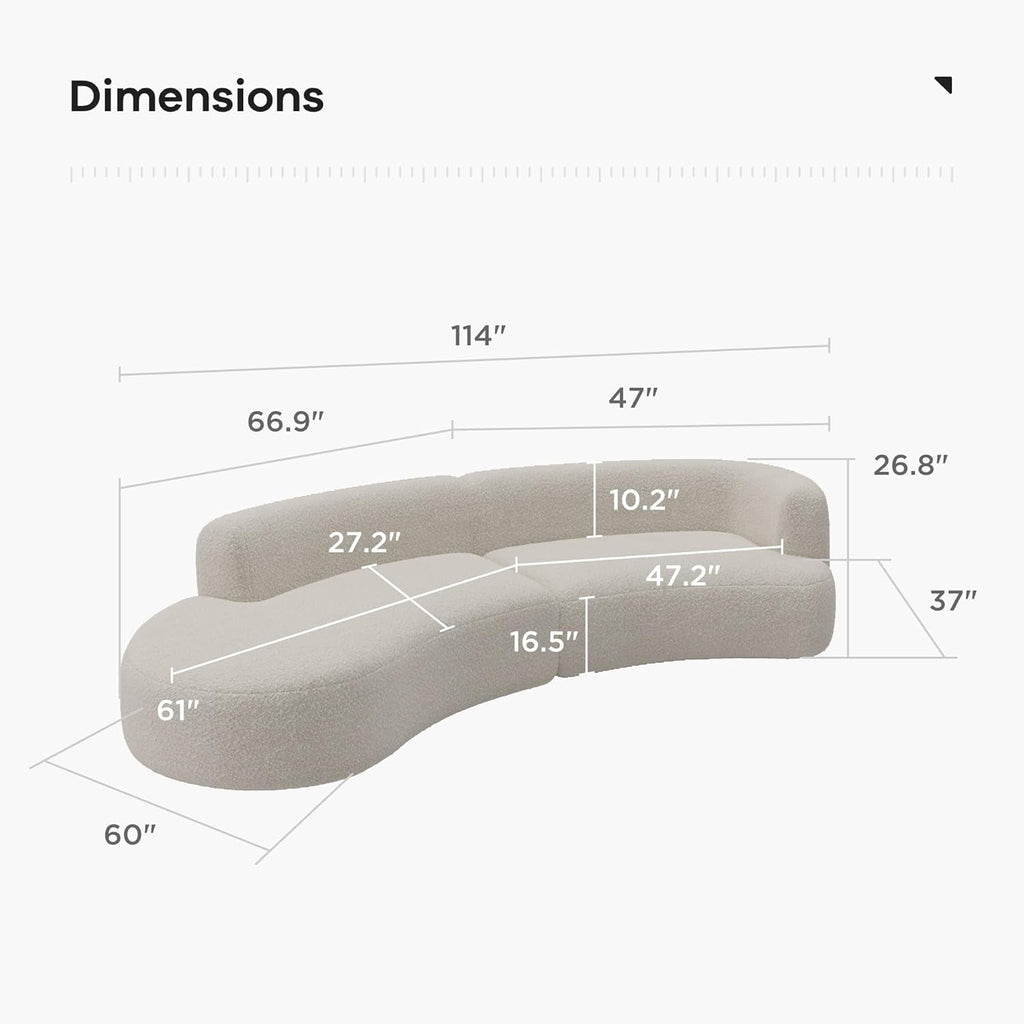 White Boucle Curved Sectional Sofa Modular Living Room-1