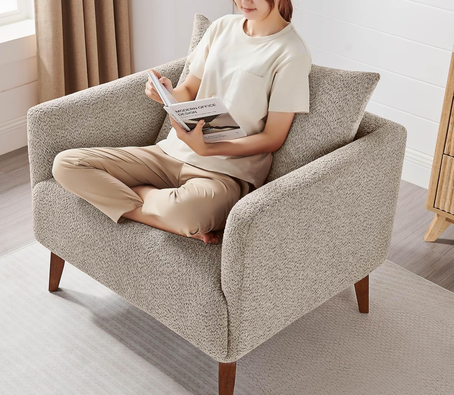 Oversized Camel Upholstered Accent Chair Living Room-3