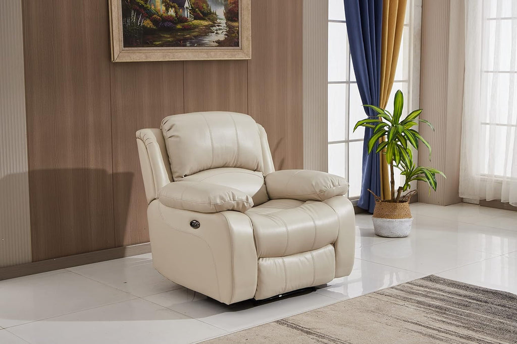 Power Reclining Bonded Leather Living Room Set Beige-1