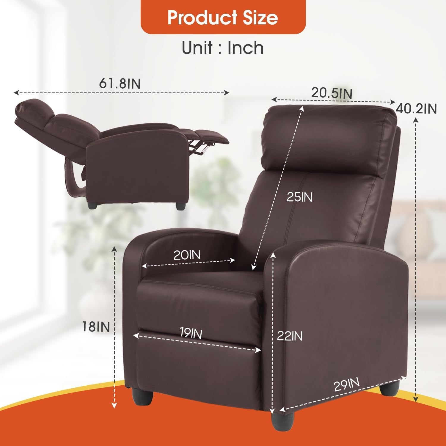 Recliner Chair Brown Adjustable Living Room Armchair-2