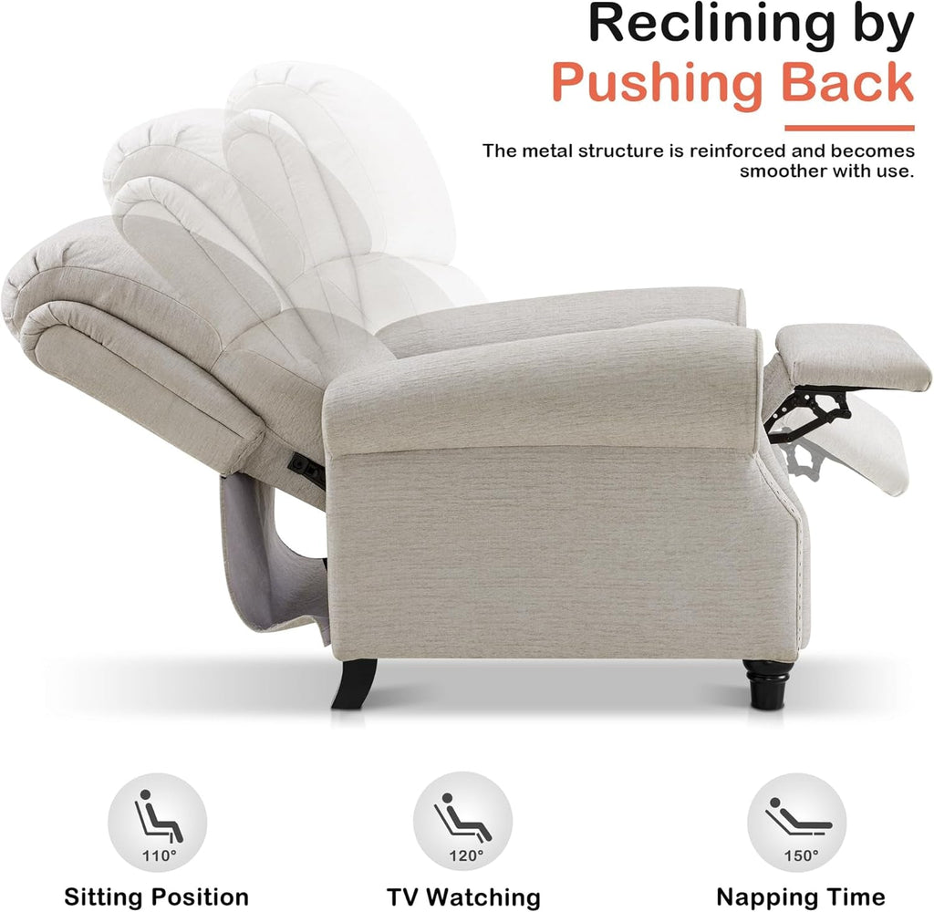 Beige Pushback Recliner Chair For Living Room Office-4