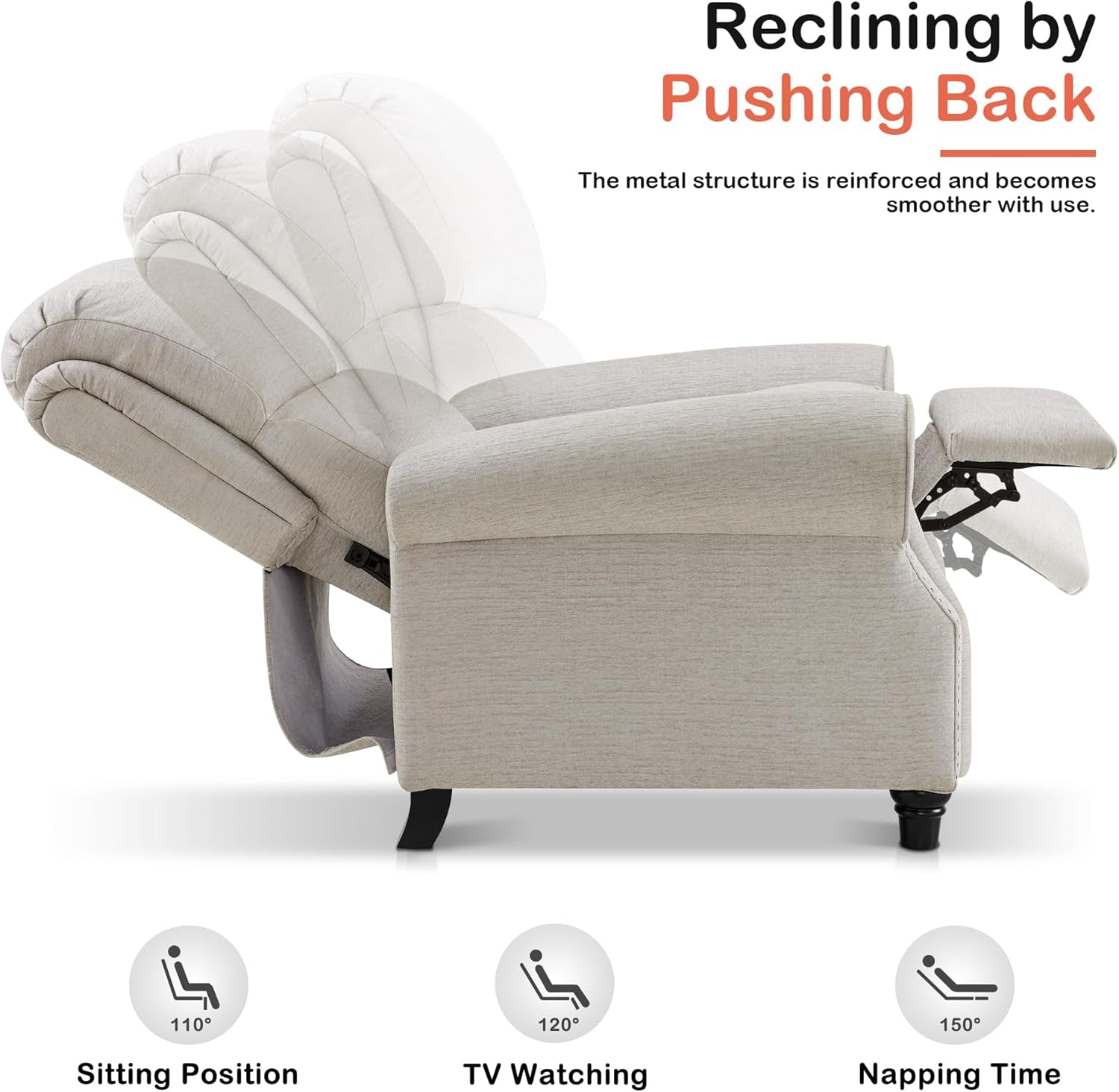 Beige Pushback Recliner Chair For Living Room Office-4