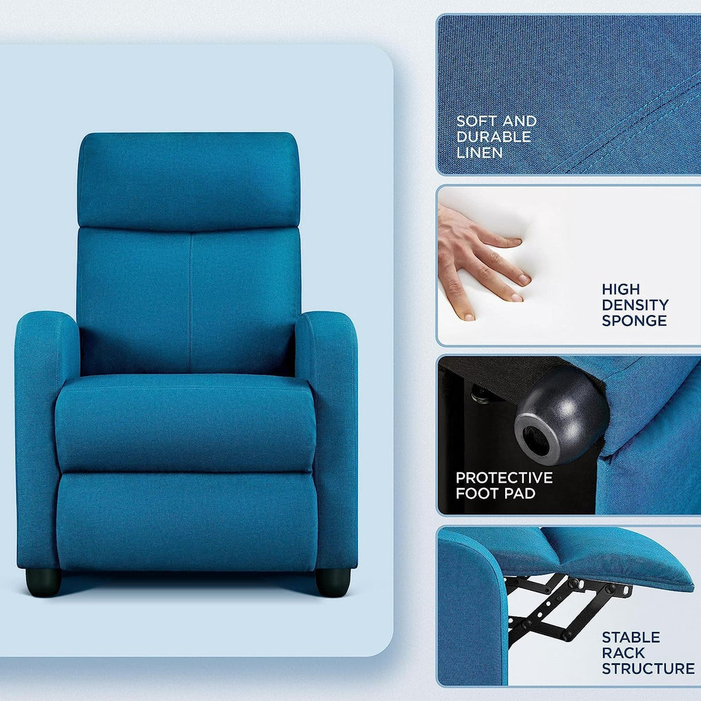 Blue Fabric Recliner Chair For Living Room Comfort-4