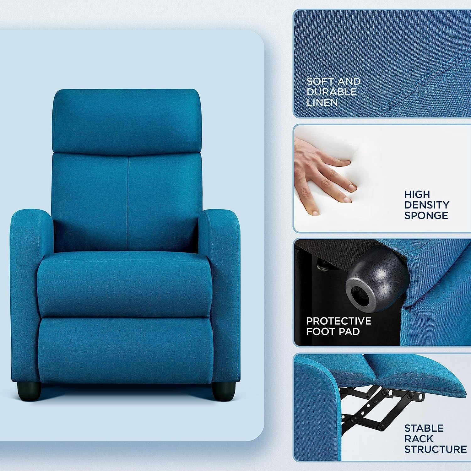 Blue Fabric Recliner Chair For Living Room Comfort-4