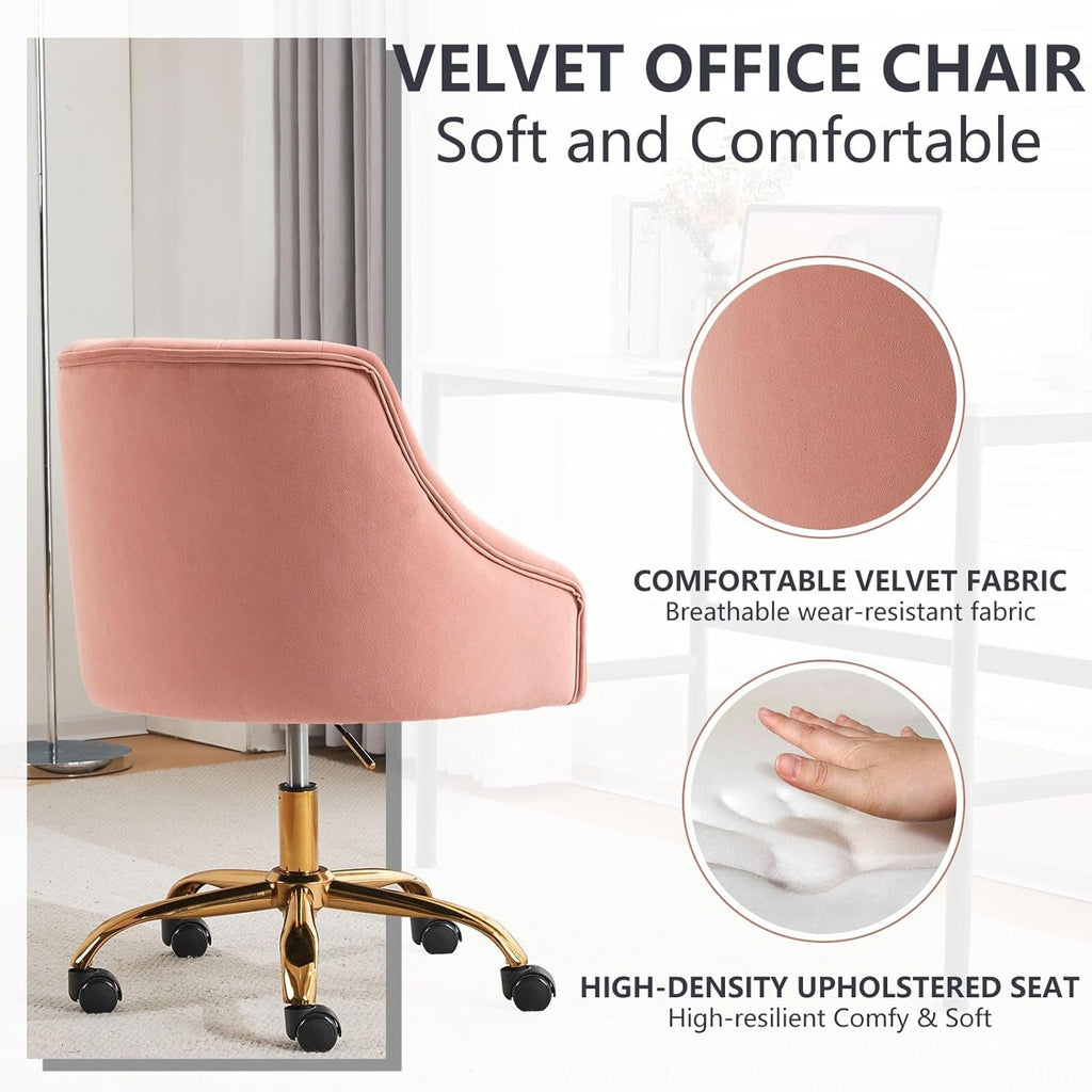 Pink Velvet Office Chair 360 Swivel Modern Desk Chair-3