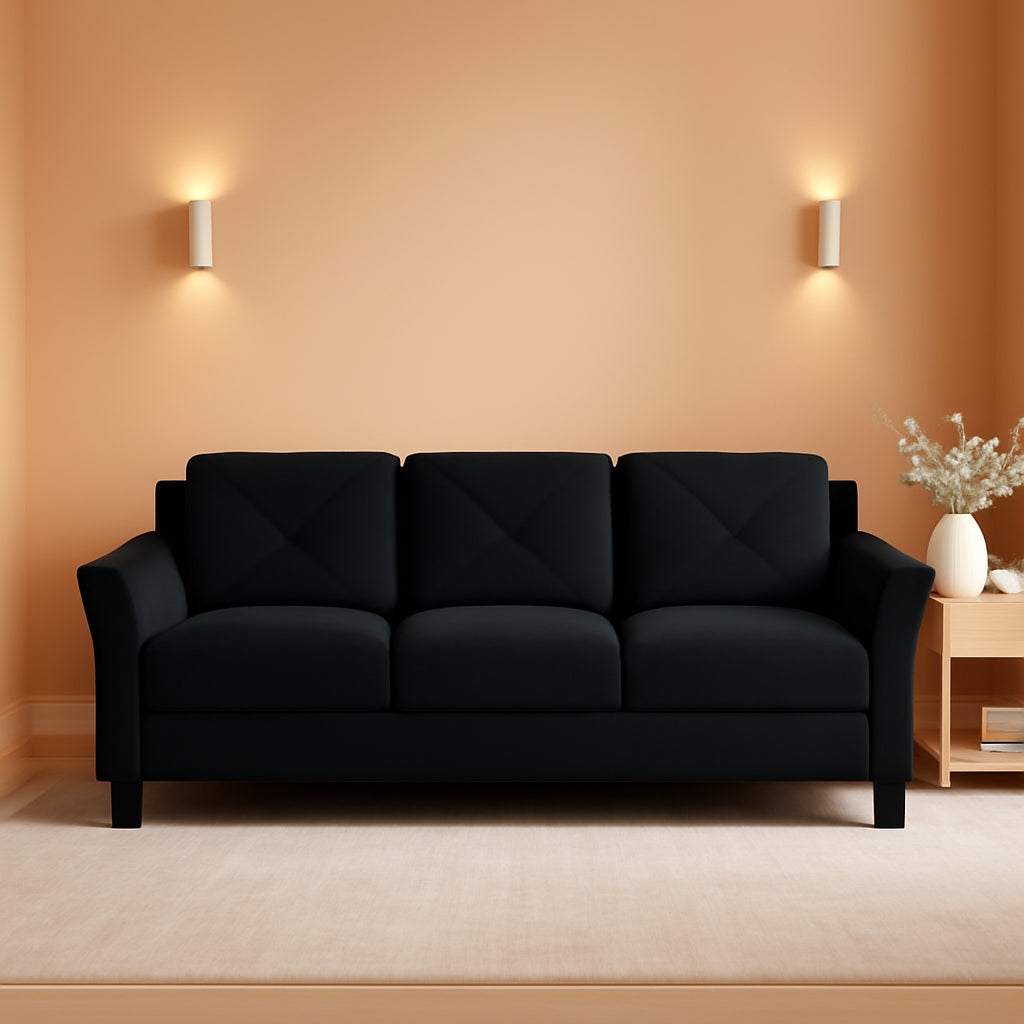 Grayson Sofa Black Button Tufted Rolled Arm Living Room-0