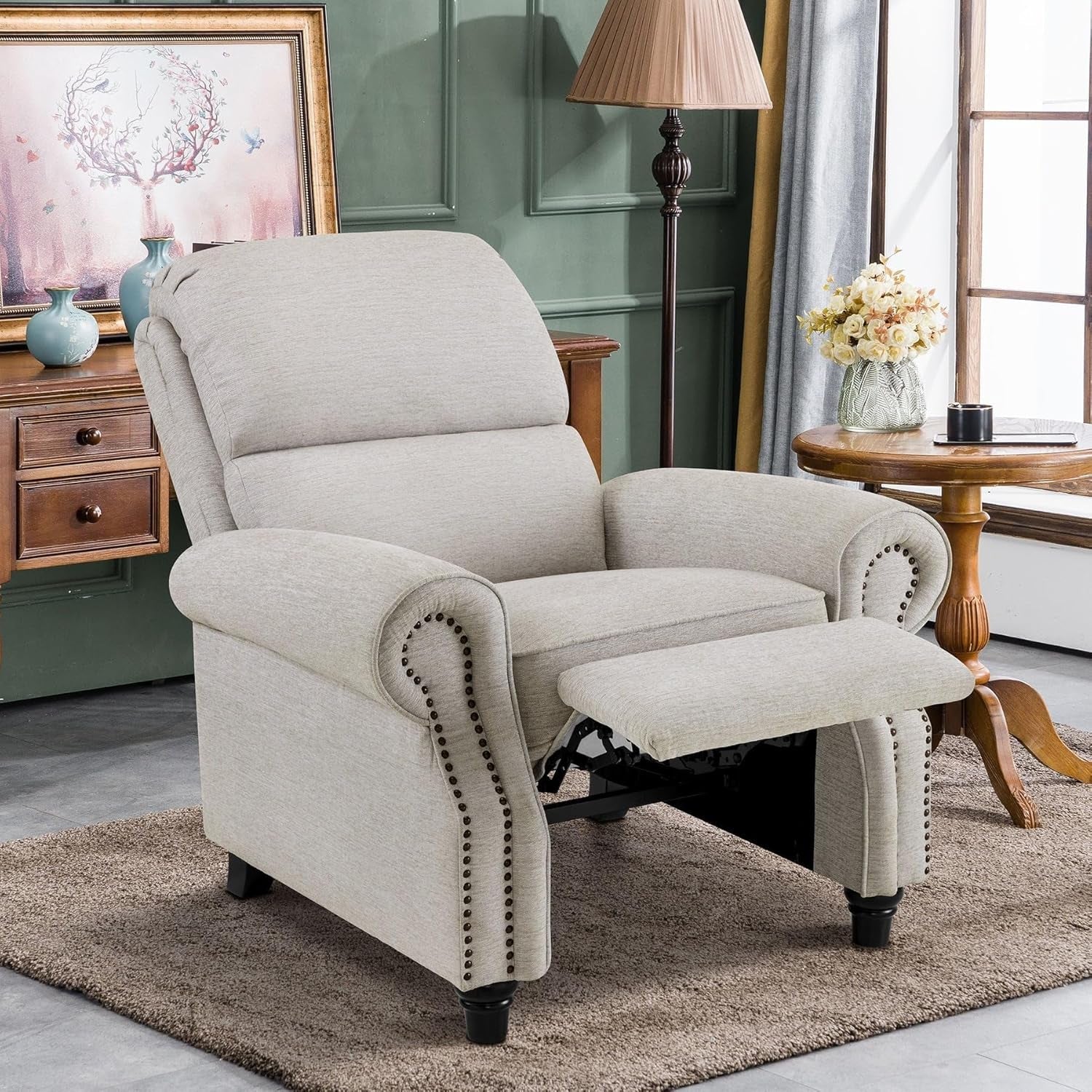 Beige Pushback Recliner Chair For Living Room Office-1