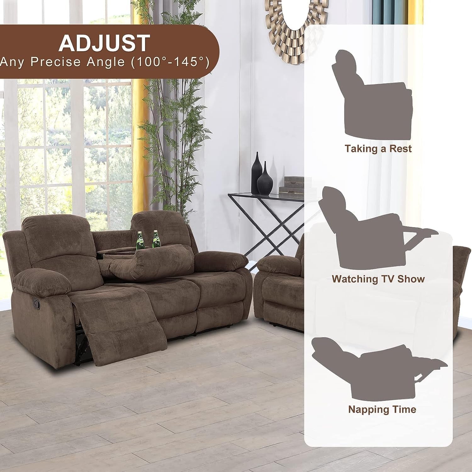 Corduroy Living Room Set Reclining Sofa Loveseat Taupe-2