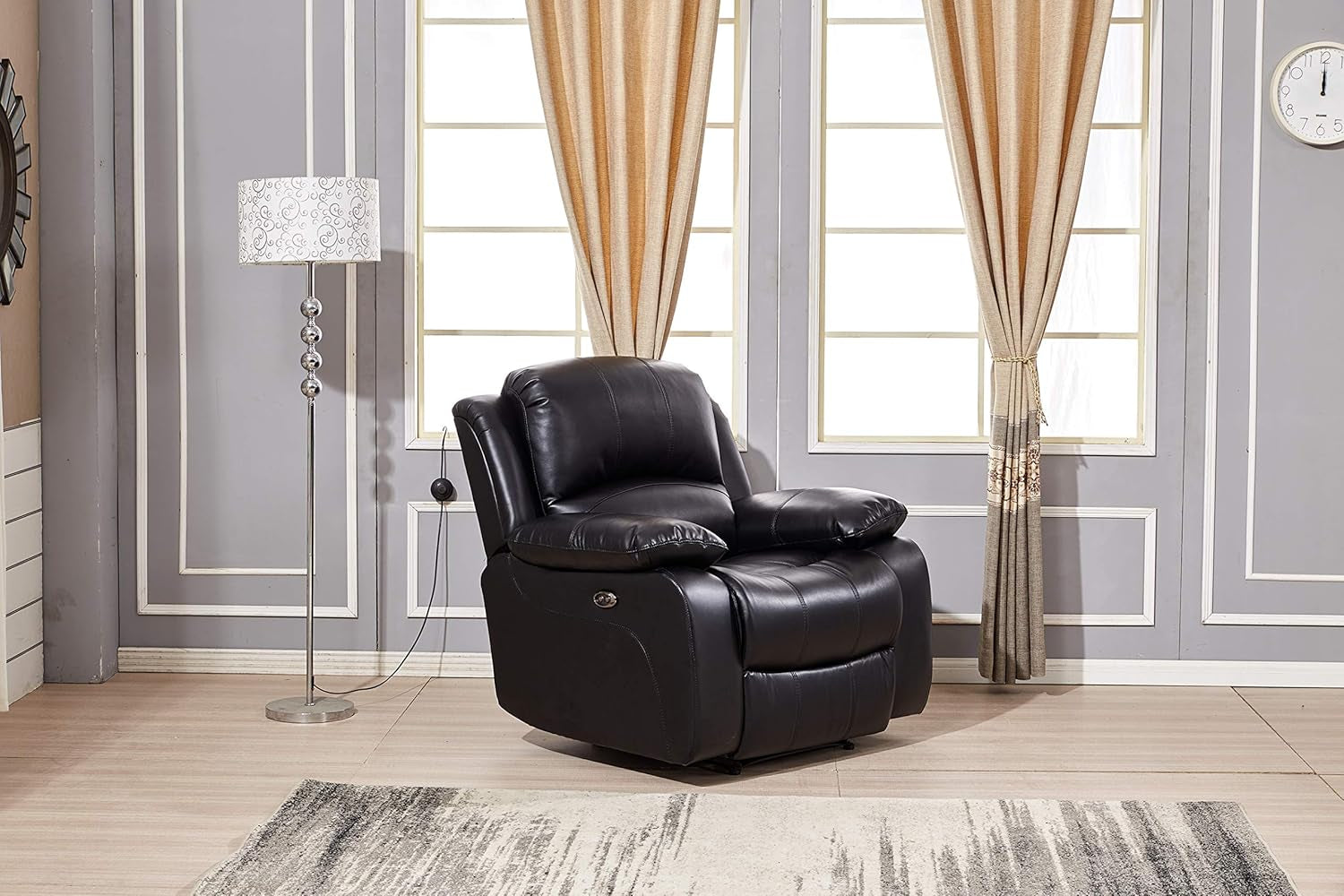 Power Reclining Bonded Leather Living Room Set Black-1