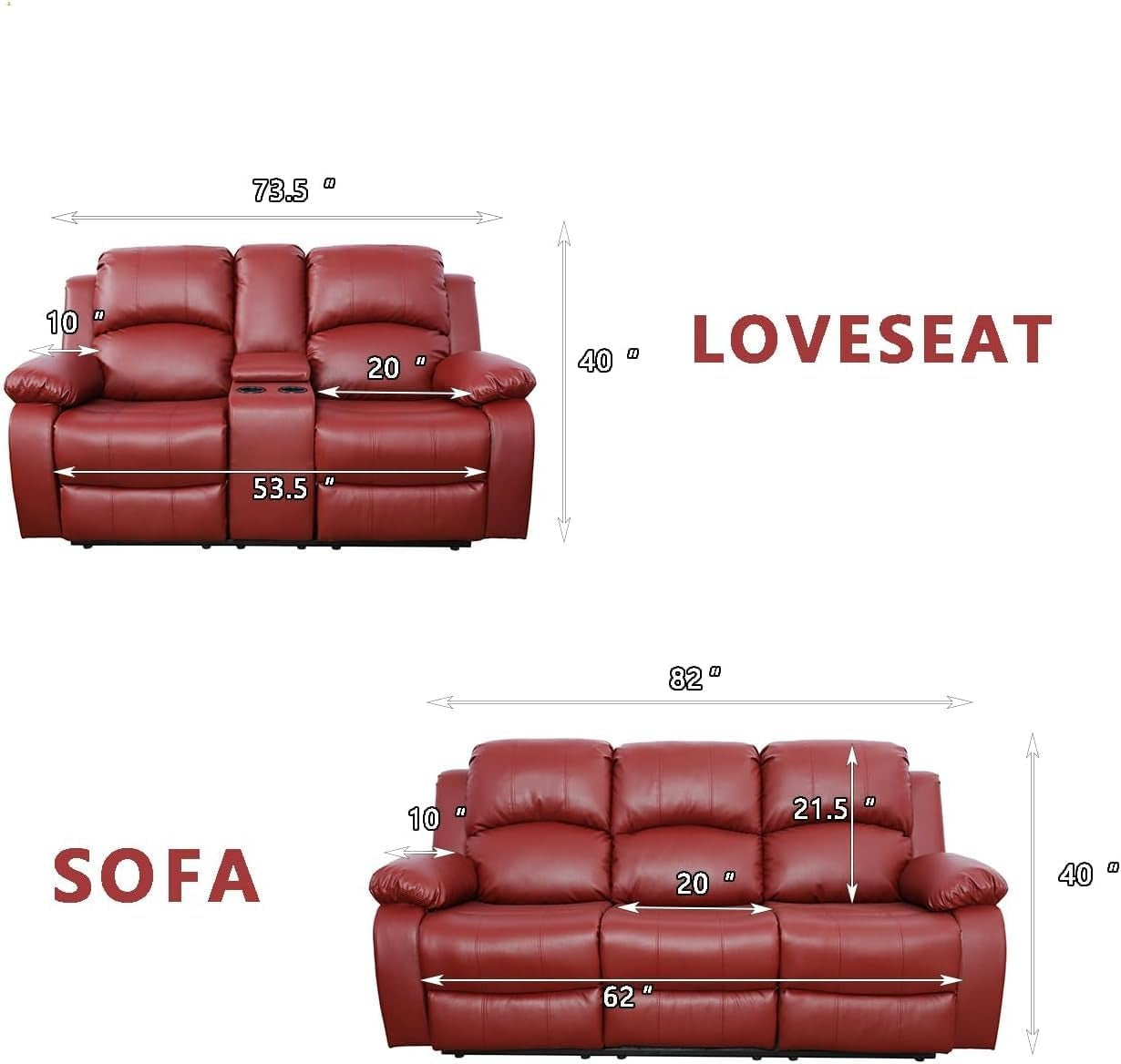 Bonded Leather Living Room Sofa And Loveseat Red Recliner-1