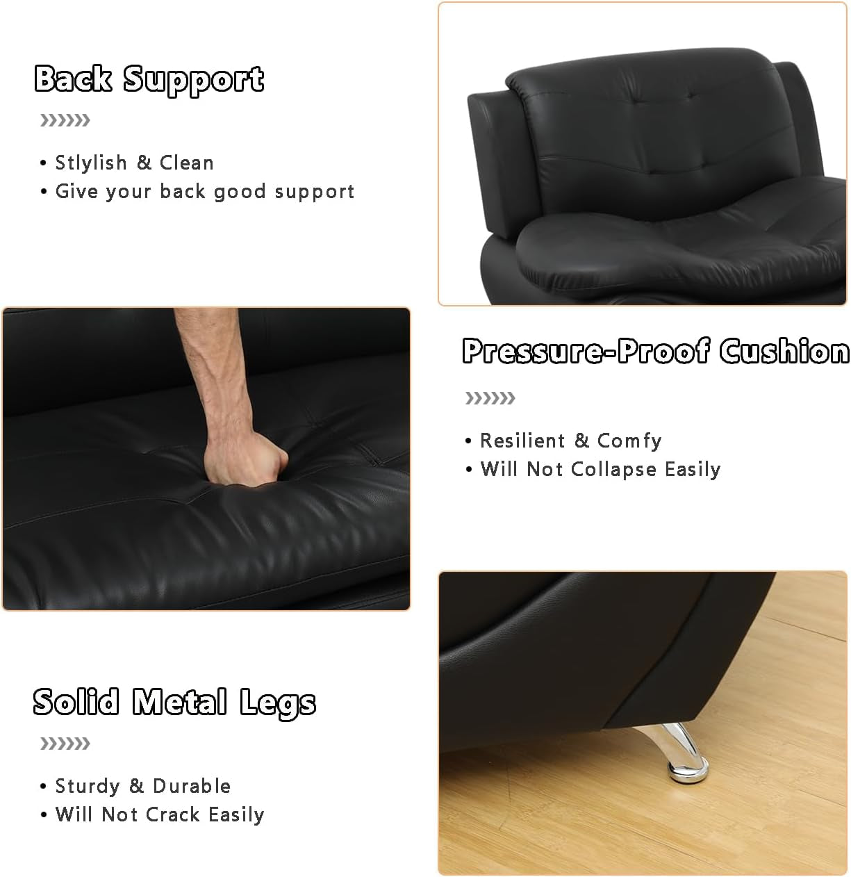 Black Leather Sofa Set With Loveseat For Living Room-1