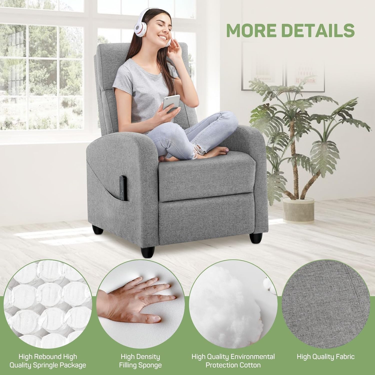 Massage Recliner Chair With Lumbar Support For Living Room-2