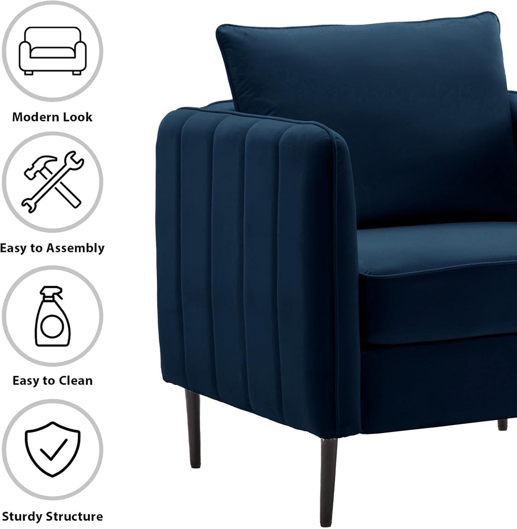 Navy Velvet Upholstered Accent Chair For Living Room-3