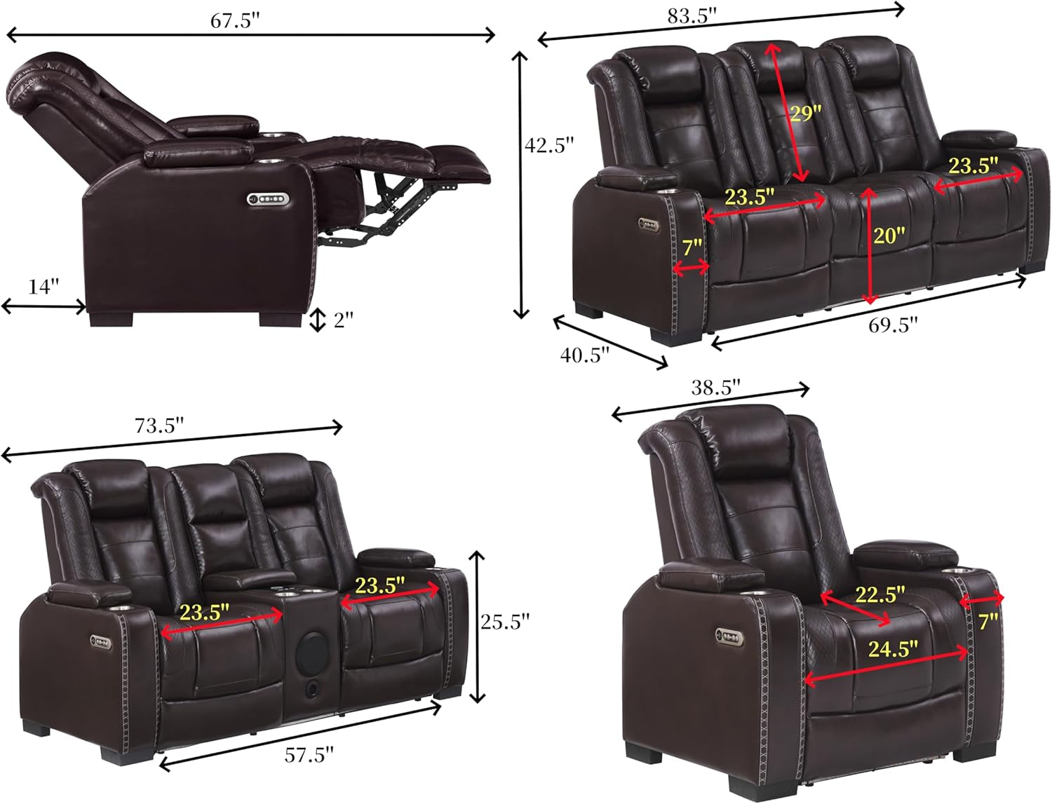 Brown Power Recliner Sofa Set For Living Room Comfort-1