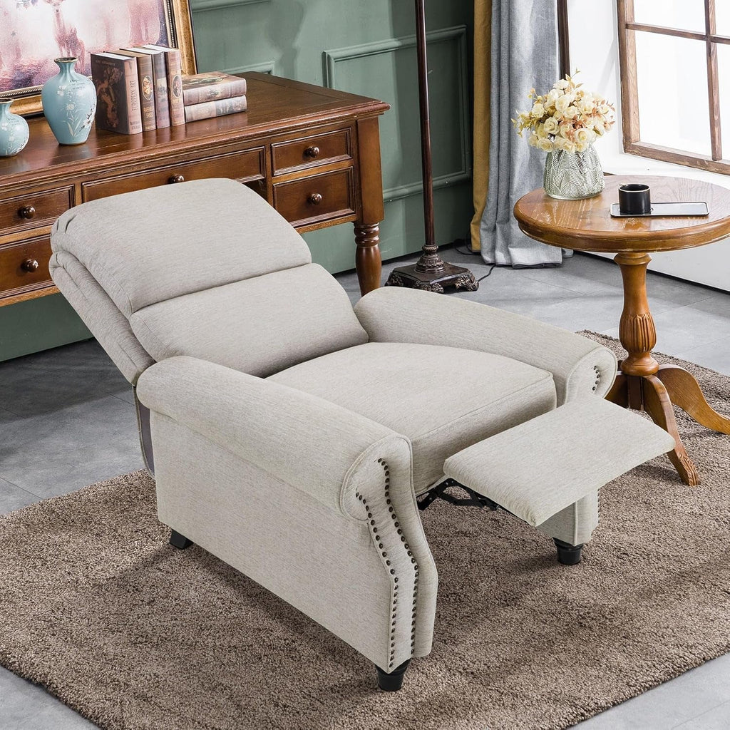 Beige Pushback Recliner Chair For Living Room Office-3