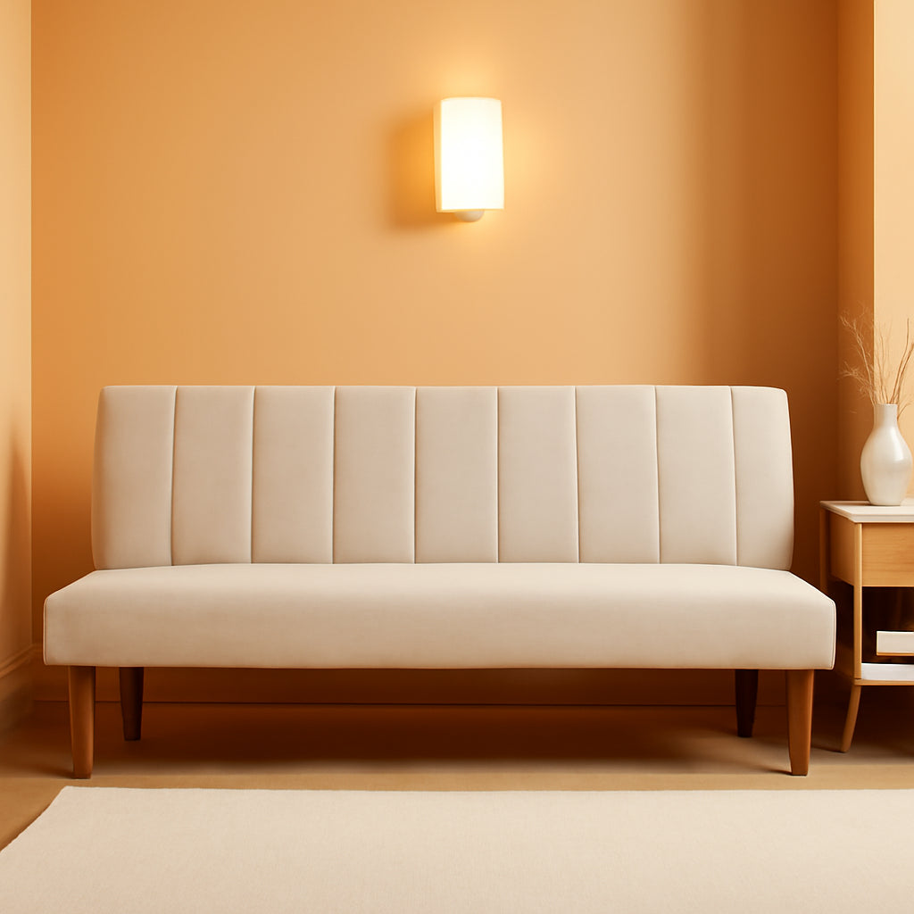 Beige Convertible Futon Sofa Bed For Living Room Use-0