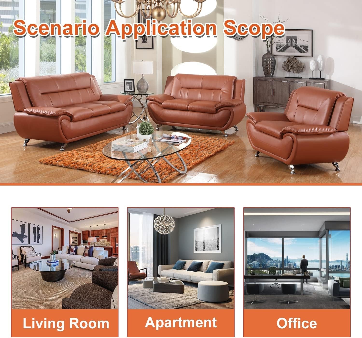 Orange Leather Sofa For Living Room With Minimalist Design-3