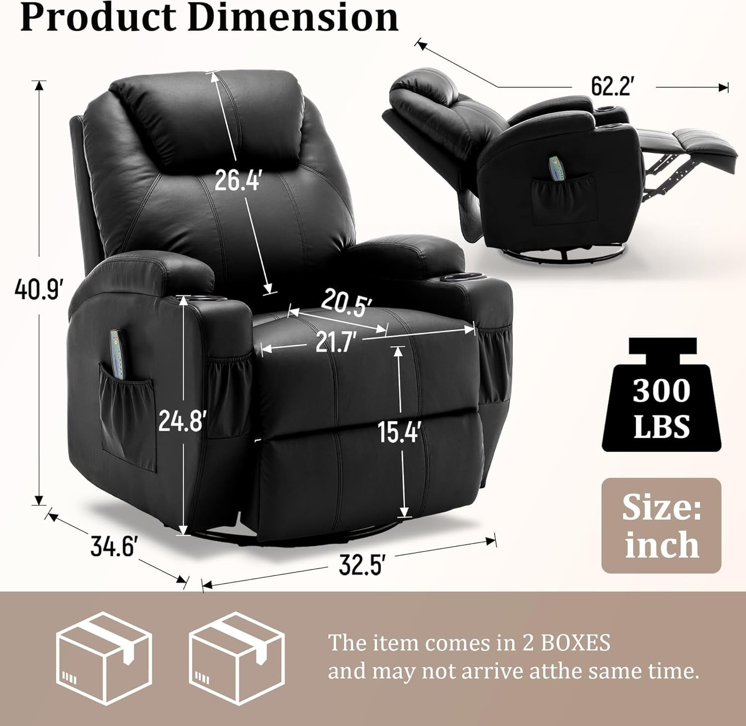 Massage Heat Swivel Recliner Chair For Living Room-1