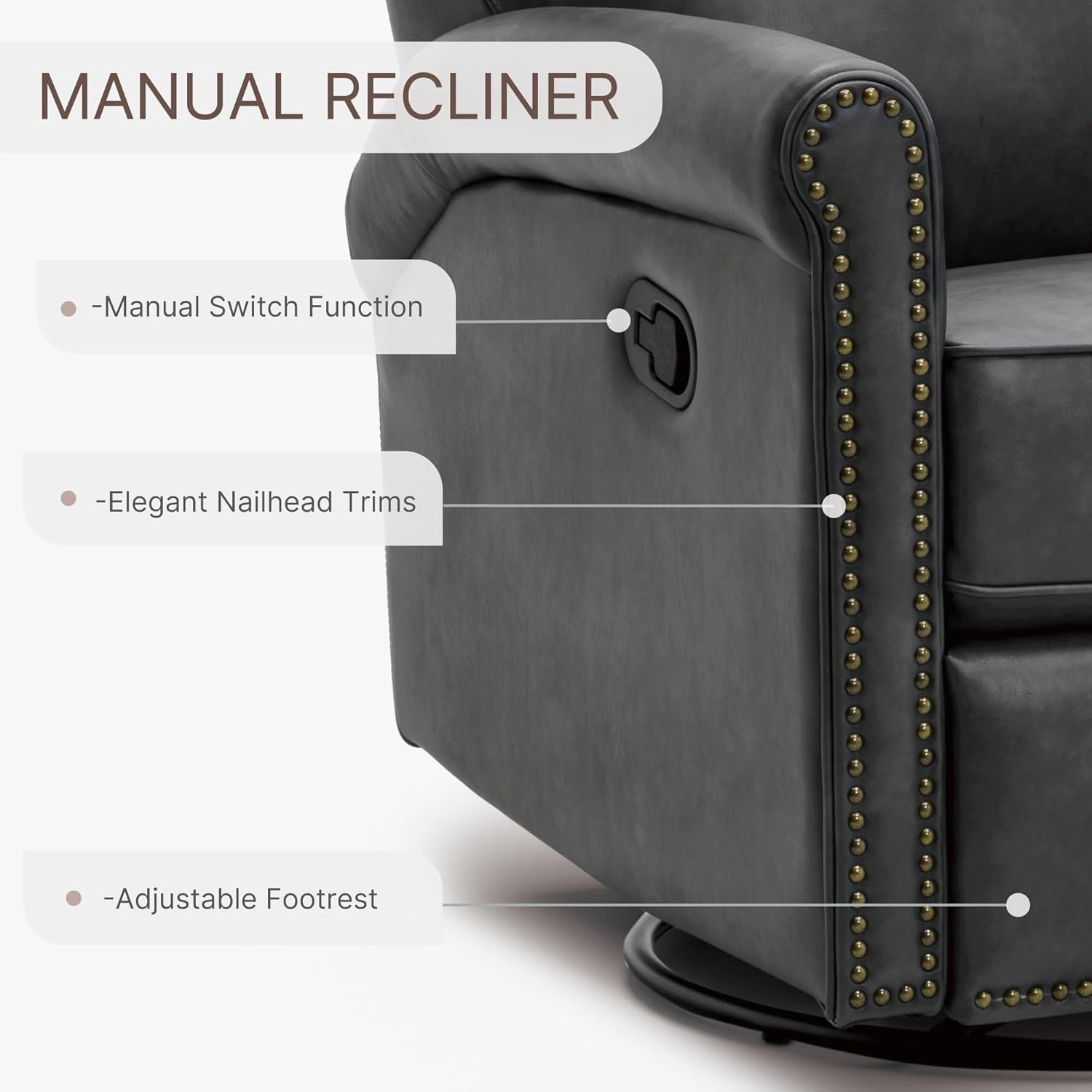 Large Leather Recliner Chair With Swivel Rocker Living Room-4