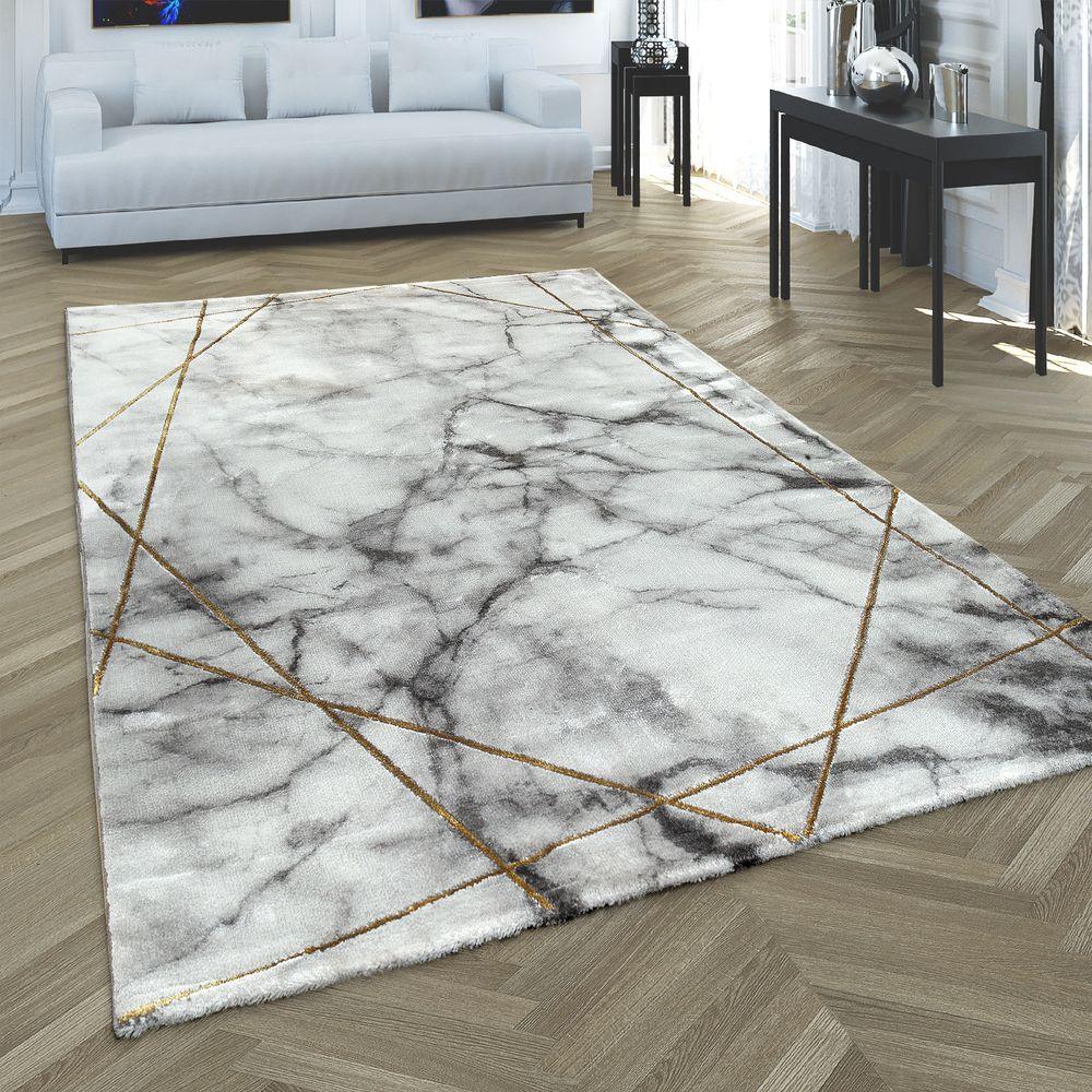 Marble Patten Area Rug in Gold Cream for Living Room with Contour Cut-0