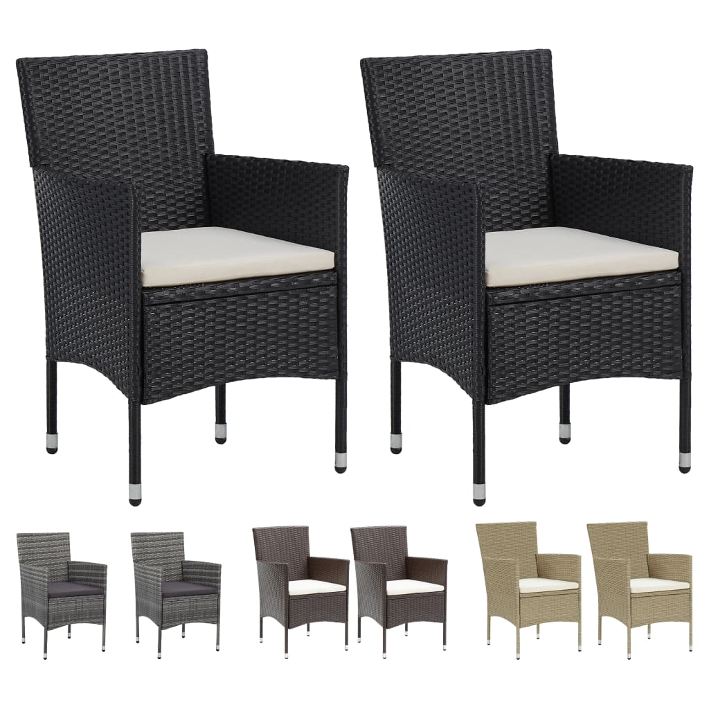 vidaXL Rattan Dining Chairs 2 Pcs Outdoor Wicker Dining Chair Poly Rattan-3