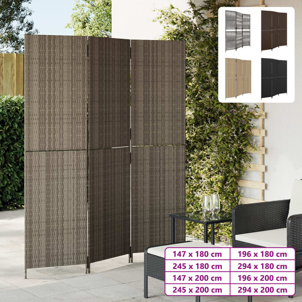 vidaXL Room Divider 5 Panels Black Poly Rattan-1